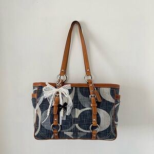 Coach Denim and Tan Signature Tote